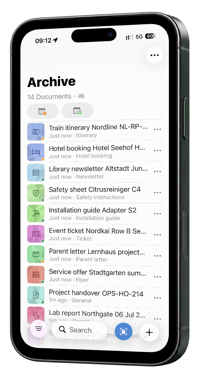 Current app view of the searchable document archive.