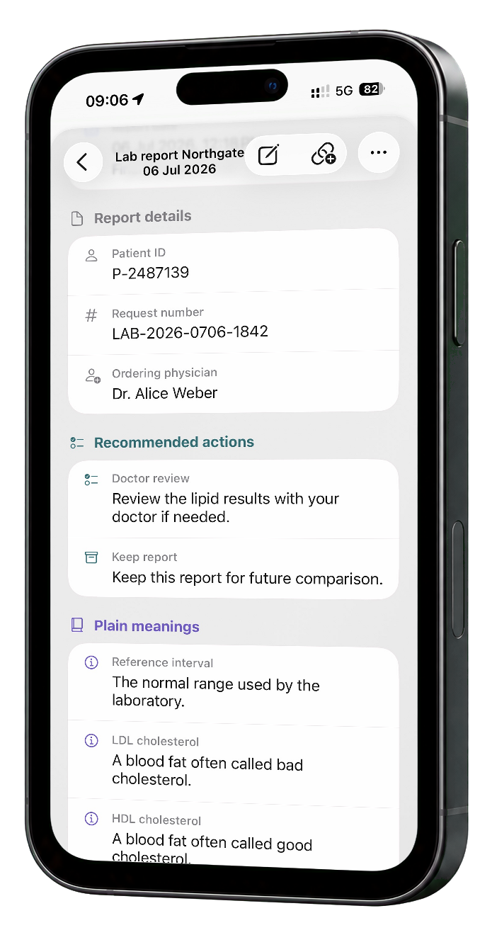 Current app view showing the key points from a letter.