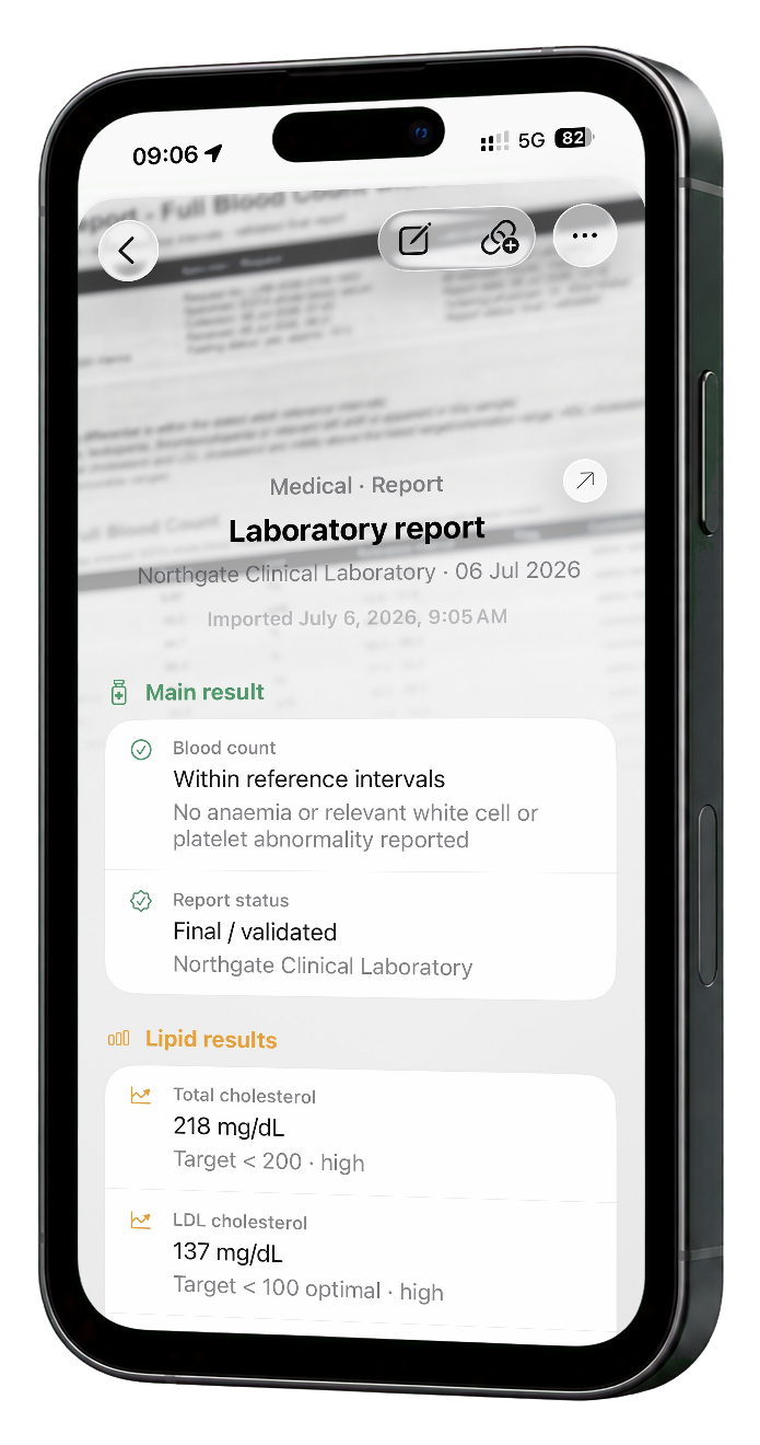 Current ExplainThisDoc app screen shown in a three-dimensional iPhone mockup.