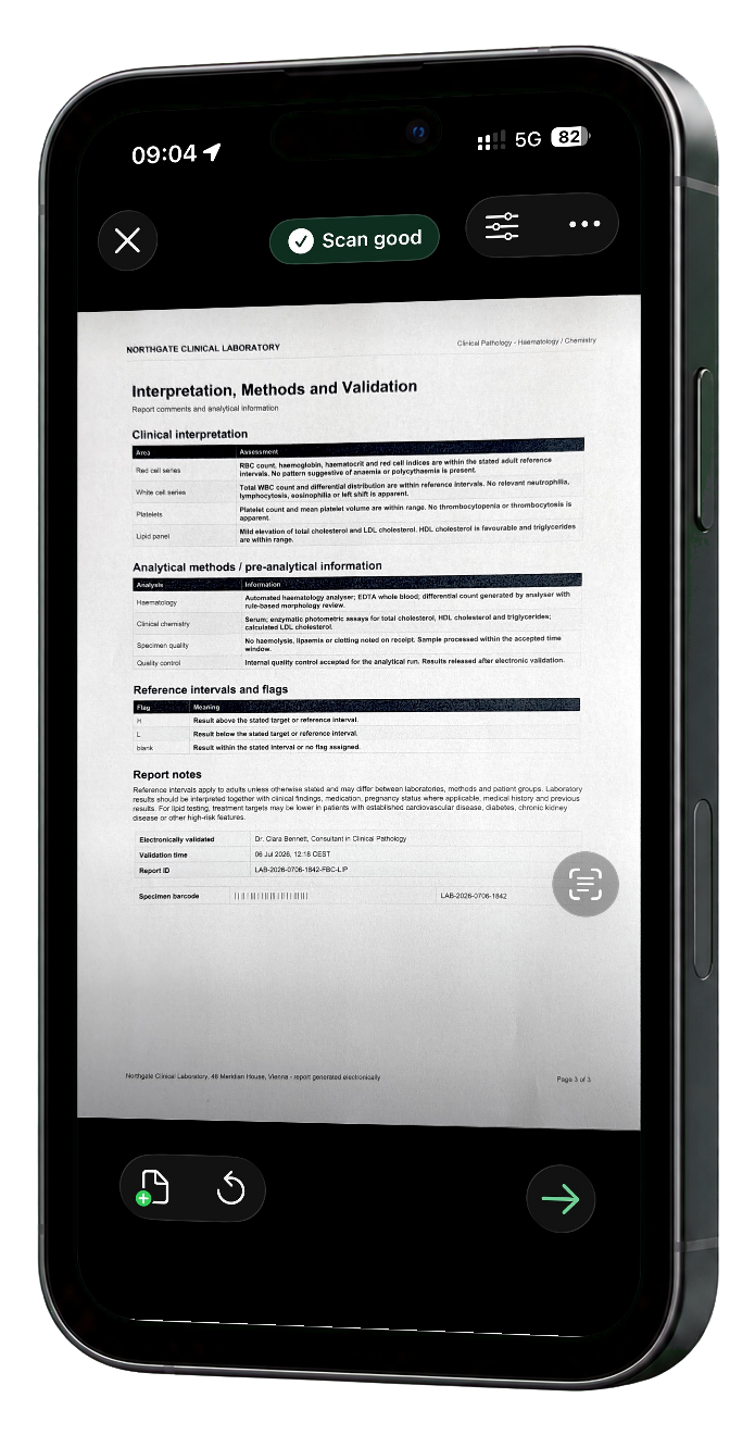 Current app view for scanning a document.