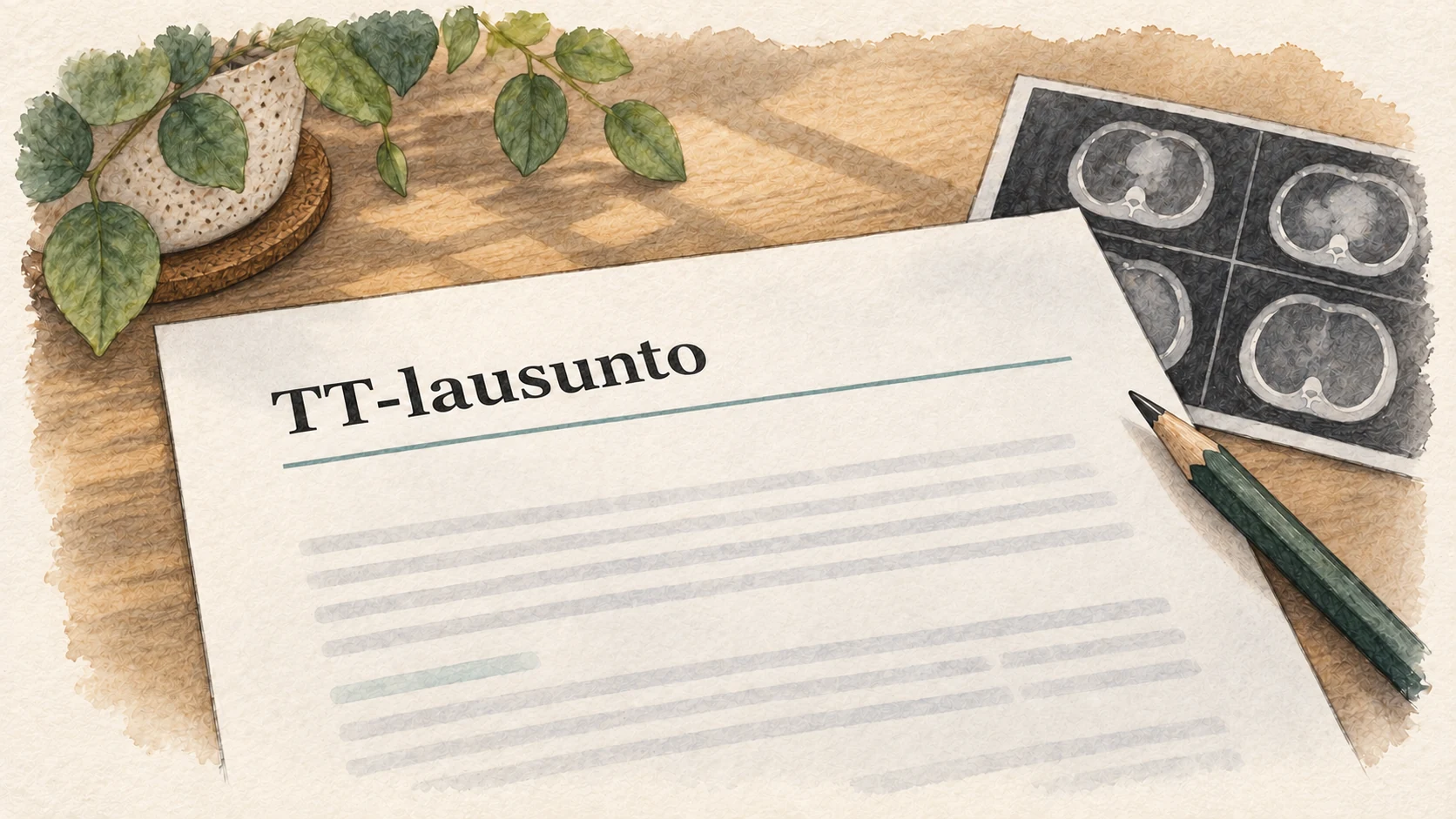 Artikkelikuvitus, jossa on paperinen TT-lausunto.