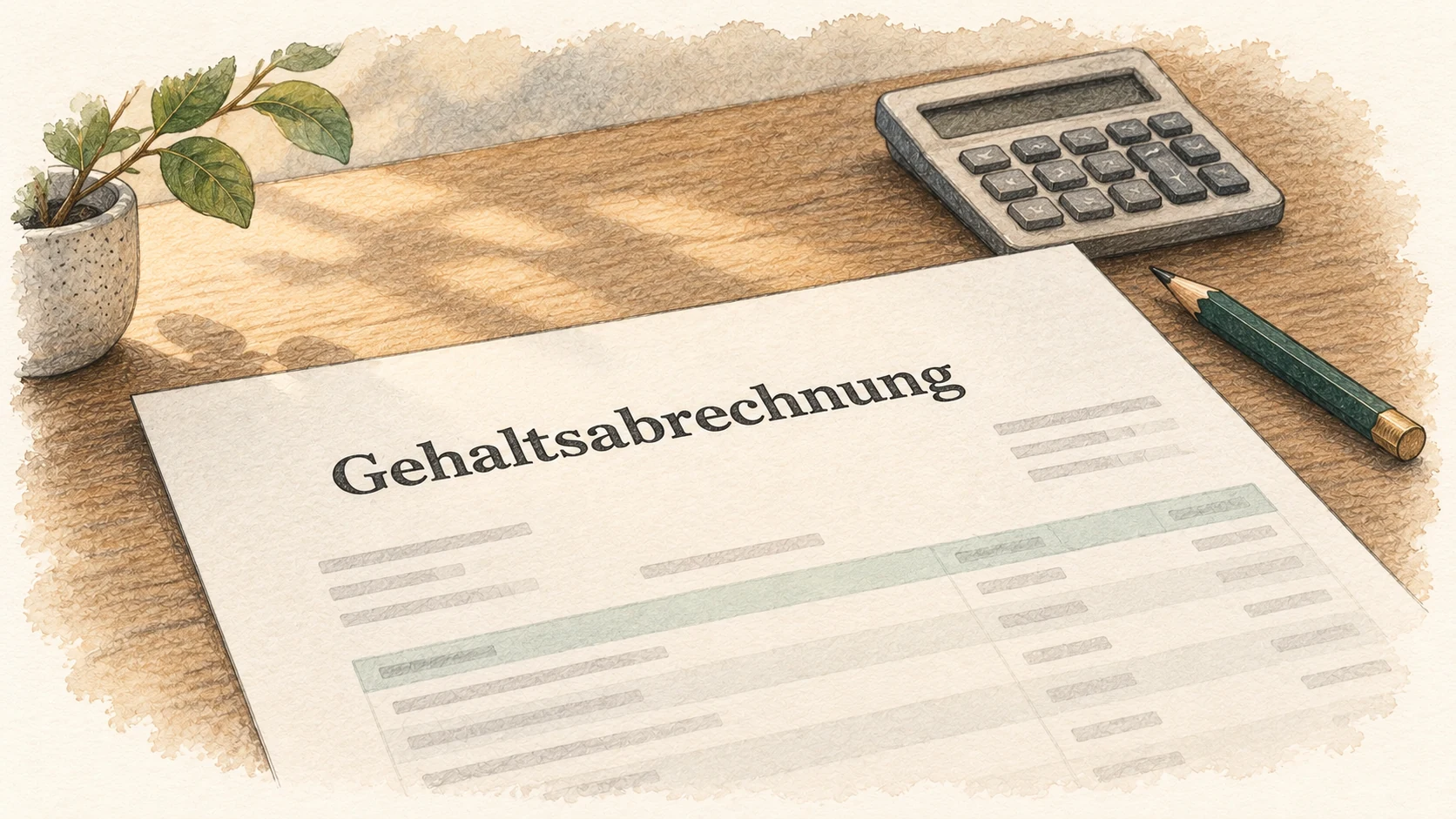 Redaktionelle Illustration einer Gehaltsabrechnung auf Papier.