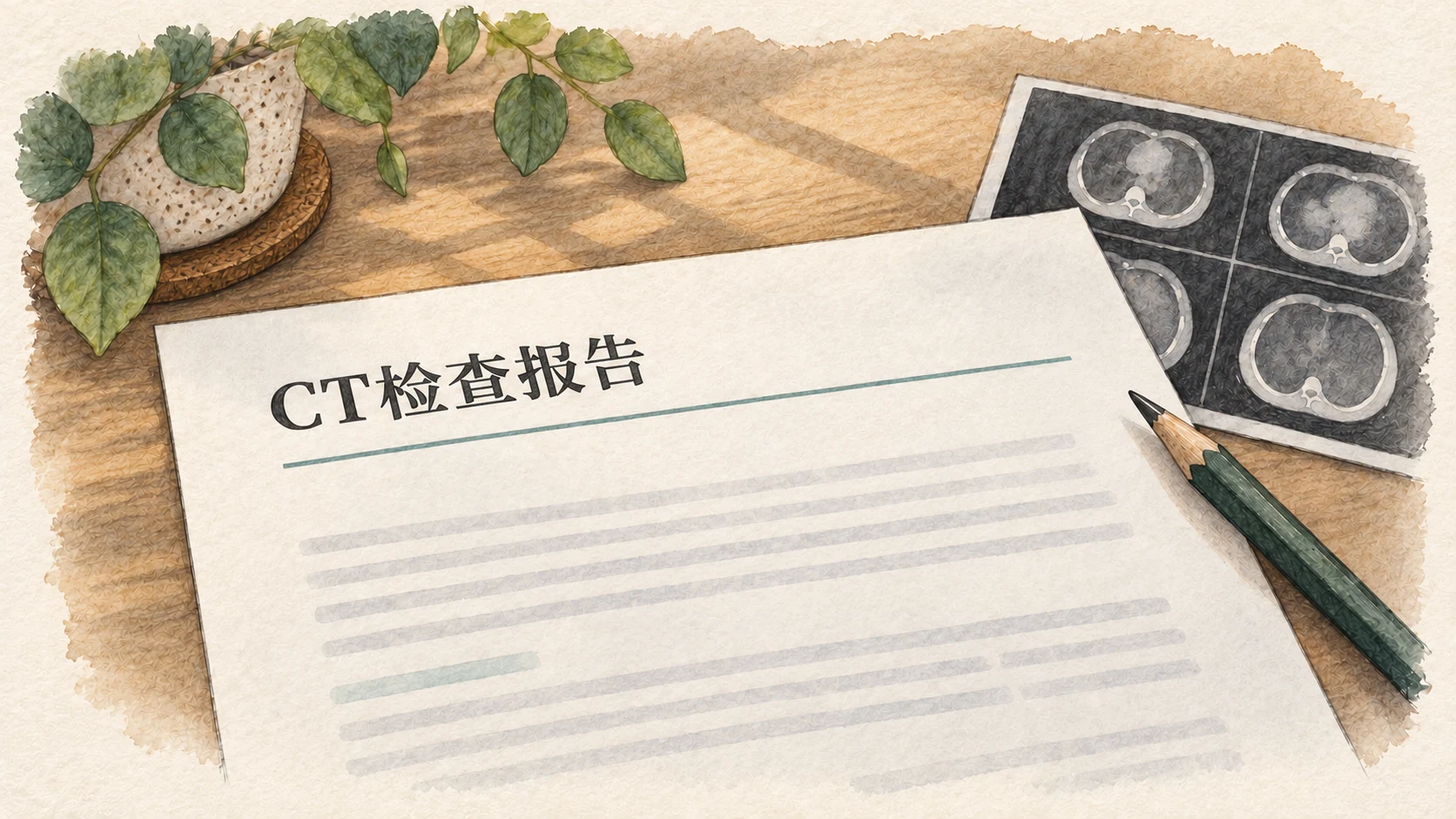 文章插画：纸质CT检查报告。