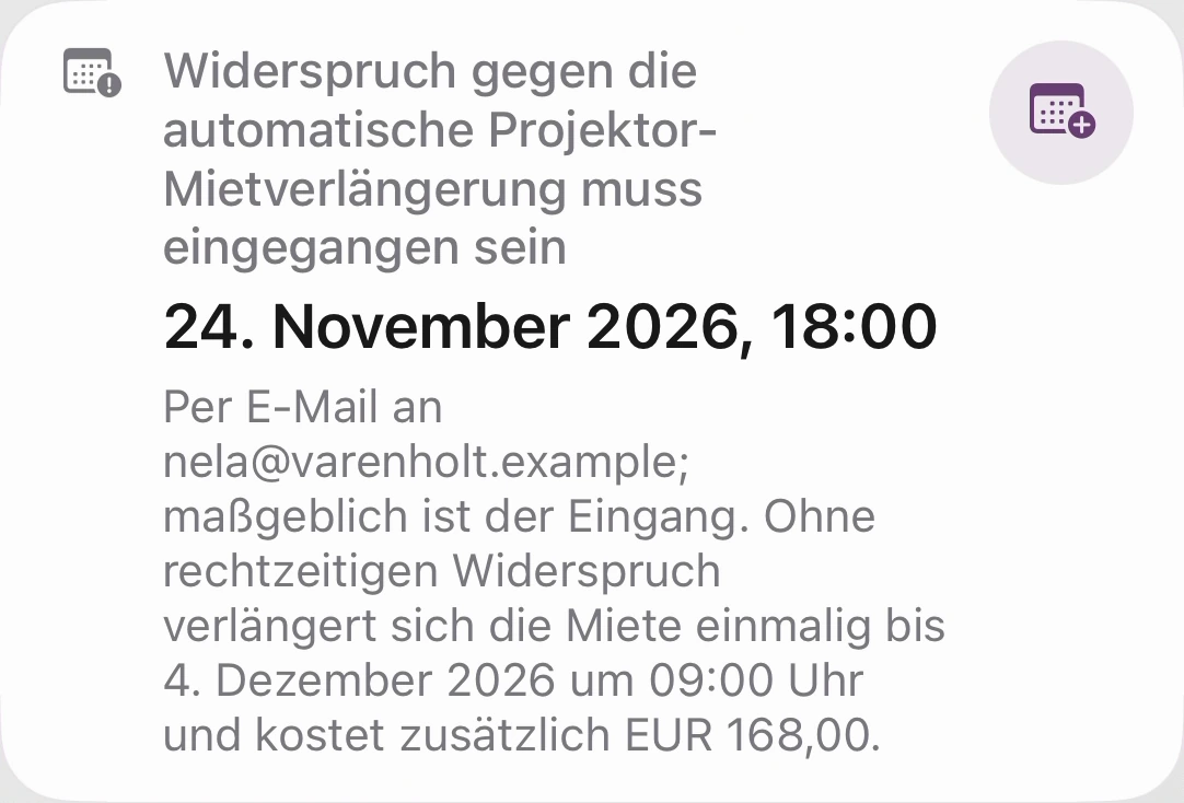 Widerspruch muss bis zum 24. November 2026 um 18 Uhr eingegangen sein; ohne ihn weitere 168 Euro