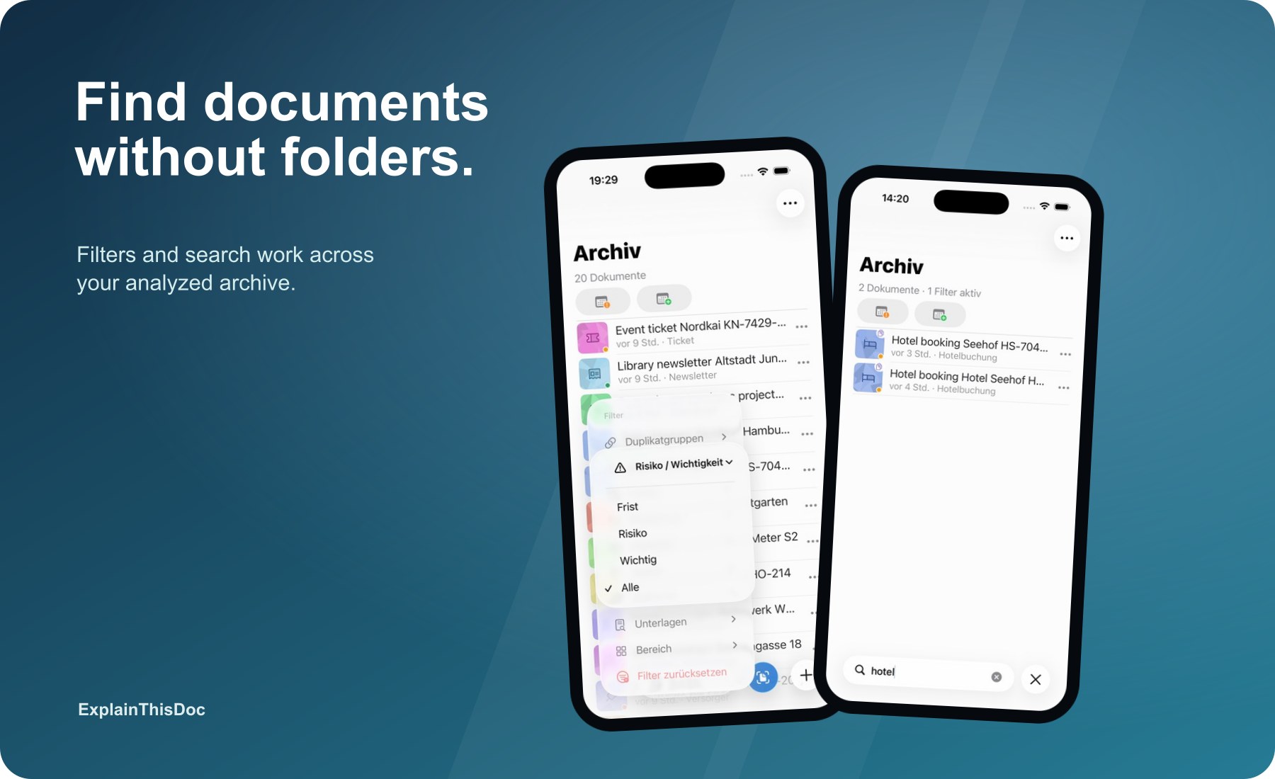 Searchable archive with filters for finding documents later.