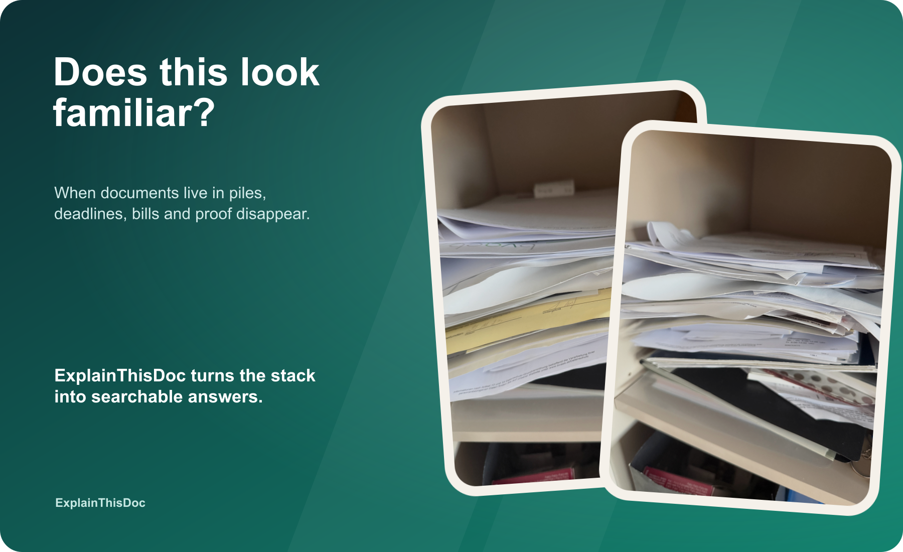 A pile of papers with bills and proof documents as a familiar starting point.
