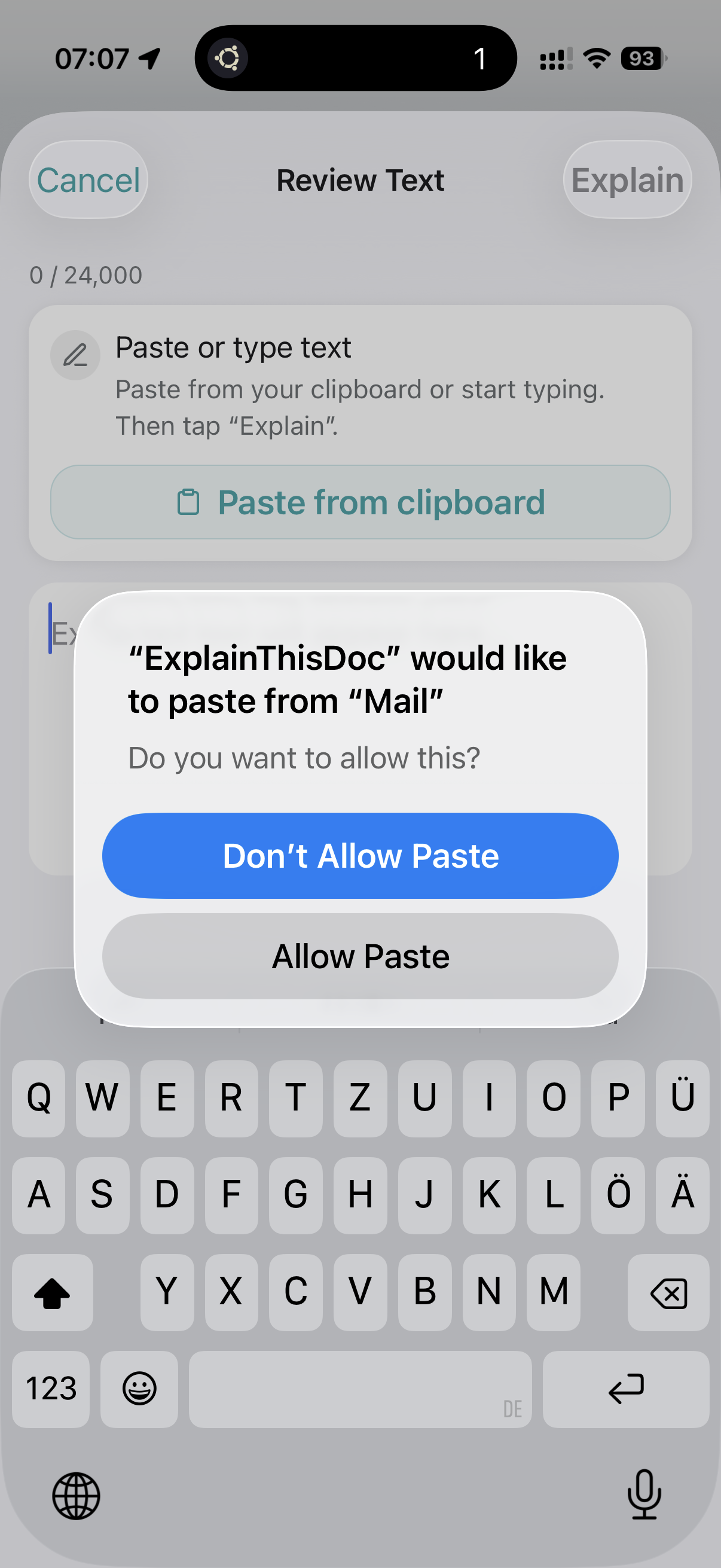 Paste text directly in ExplainThisDoc