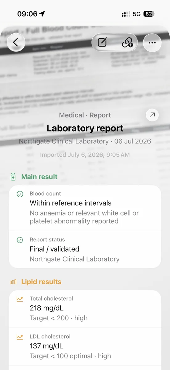 ExplainThisDoc montre en un coup d'œil quels résultats sont importants dans un rapport médical.